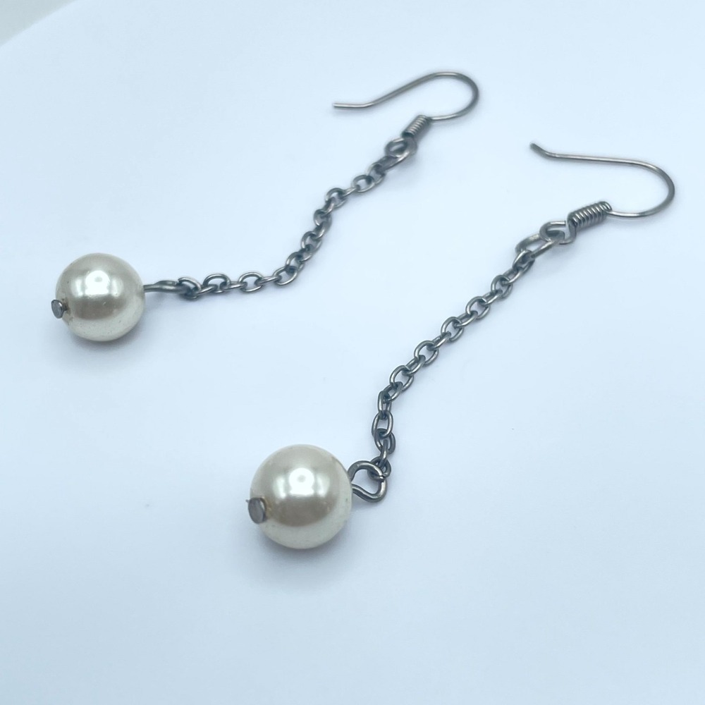 Boutique Silver-Tone Round Link Chain Mother Of Pearl Dangle French Hook Earring